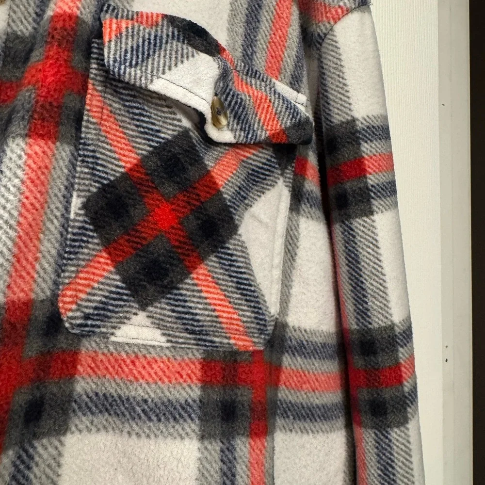 Plaid Women's Jacket - Red, Black, and White - Picture 3 of 3
